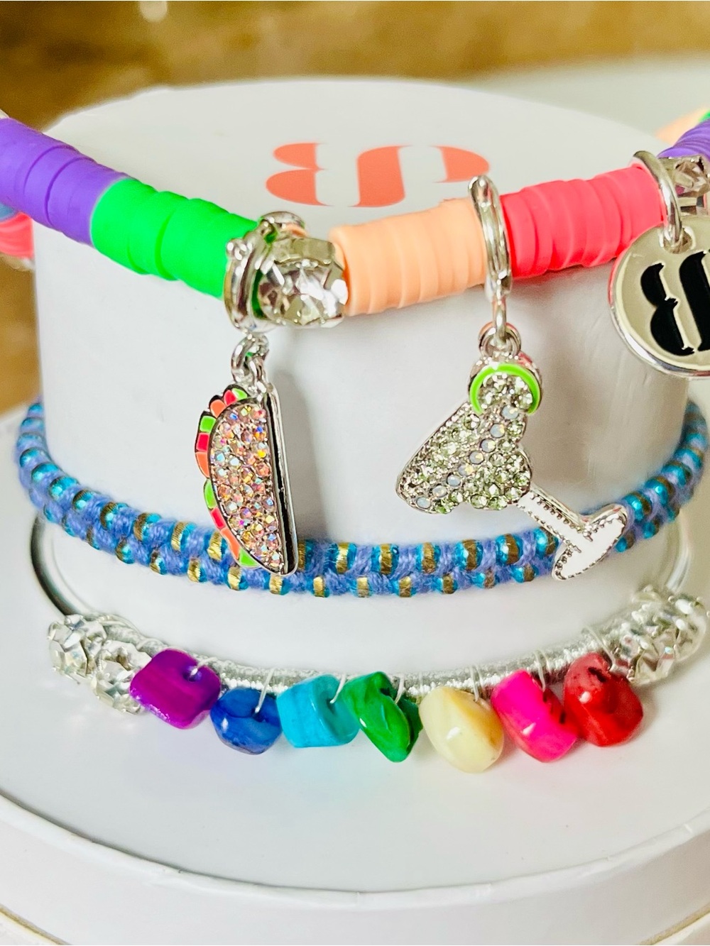 Bomb Party Retro Stack RBP5734 I Run on Tacos & Margaritas Bracelet Set HTF